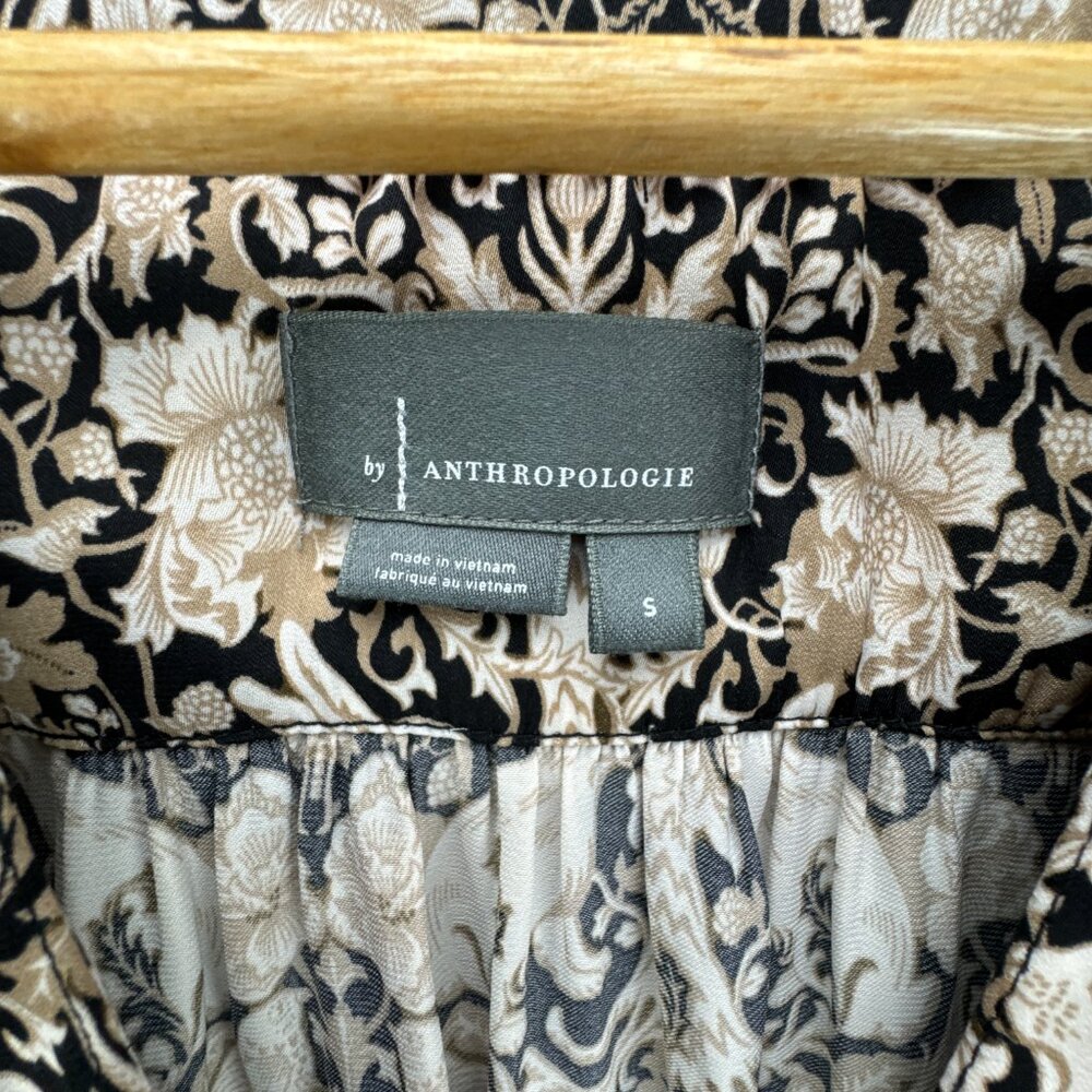 **SOLD**By Anthropologie Blouse Top Womens Small Black Tan Tie Waist Boho - Picture 8 of 13